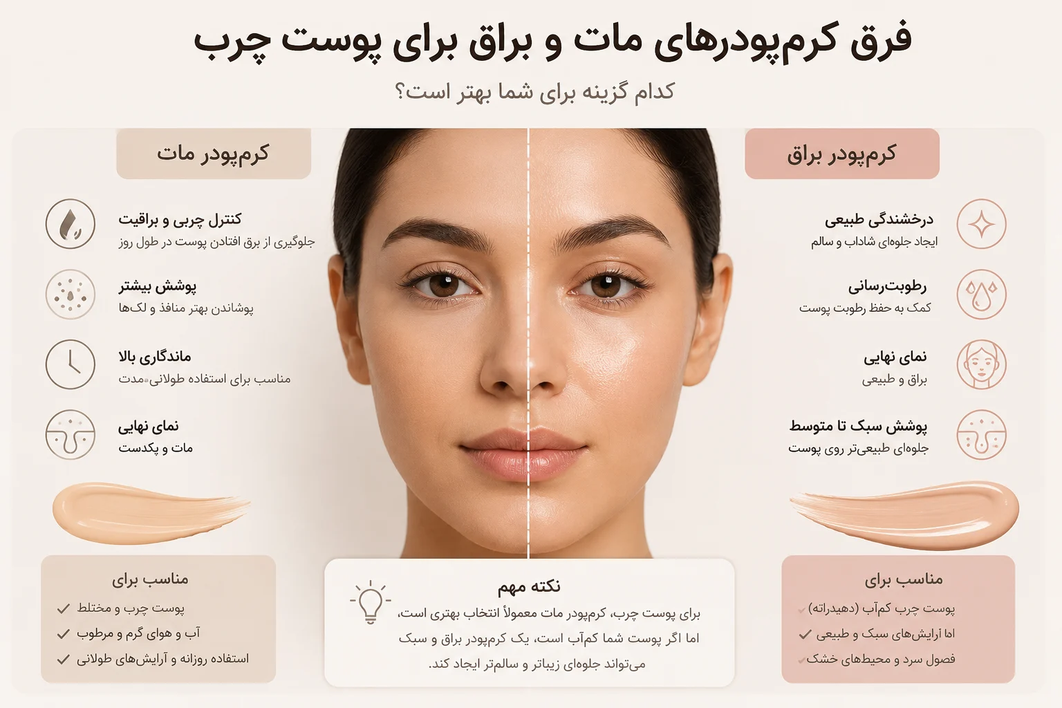 تفاوت کرمپودر مات و براق برای پوست چرب